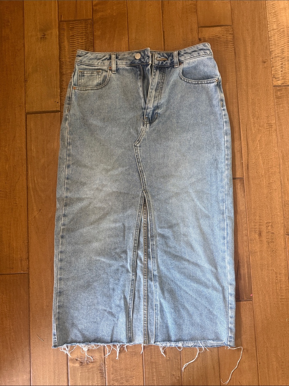 PacSun Light Blue Denim Midi Skirt with Front Slit